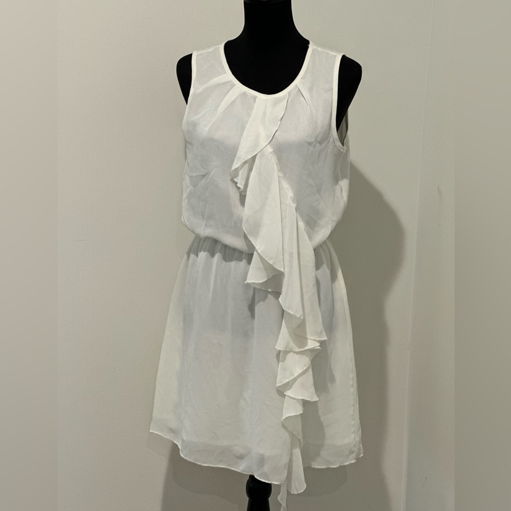 ROMEO & JULIET COUTURE VTG y2K White Chiffon Sheer Overlay Ruffle Dress Size M